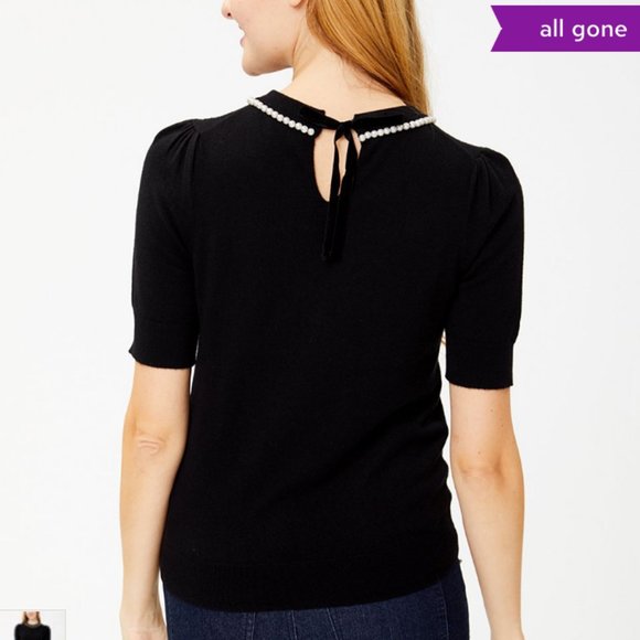 Kate Spade Burgundy Maroon Pearl Embellished Short Sleeve Sweater size small nwo - Picture 2 of 4